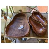 VTG WOOD SERVING BOWLS, PEAR SHAPE, DIVIDED BOWL,