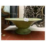 VTG METAL FOOTED BOWL, GREEN PATINATED FINISH,