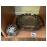 SILVER-TONE SERVING TRAY W/ PIERCED METAL