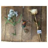 BEADED FLOWER STEM, BEADED BIRD ORNAMENT,