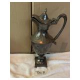 SILVER-TONE METAL PITCHER, HINGED LID, SWAG AND