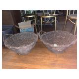 RUSTIC WICKER BASKETS W/ TWISTED HANDLES (2).