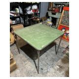 VTG FOLDING CARD TABLE, GREEN TOP, METAL FRAME.