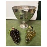 METAL PEDESTAL BOWL, SILVER-TONE FINISH, MADE IN