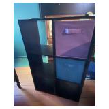 BLACK LAMINATE CUBBY SHELF UNIT W/ (2) FABRIC