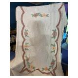 CHENILLE BEDSPREAD, FLORAL APPLIQUE DETAIL,