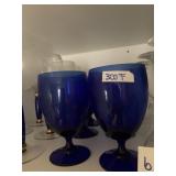 COBALT BLUE GLASS GOBLETS, ROUND BOWLS, PEDESTAL