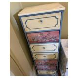 PAINTED WOOD CHEST, SIX DRAWERS, FLORAL