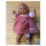 VTG BABY DOLL W/ MOLDED PLASTIC HEAD, CLOTH BODY,