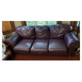 LEATHER SOFA, DEEP PURPLE, BRASS NAILHEAD TRIM,