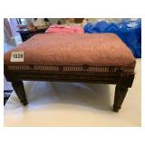 VTG FOOTSTOOL, PINK UPHOLSTERY, CARVED WOOD