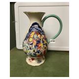 PORCELAIN PITCHER W/ PEACOCK AND FLORAL MOTIF,