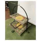 TWO-TIER SERVING STAND, METAL FRAME, GLASS TRAYS