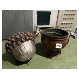 VTG COPPER POT W/ PORCELAIN HANDLES, DECORATIVE