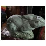 CERAMIC RABBIT FIGURINE, PALE GREEN CRACKLE GLAZE