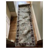 WOOL RUNNER RUG, FLORAL PATTERN, BROWN AND GREEN