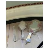 VTG VANITY SET, HAND MIRROR W/ APPLIED GLASS