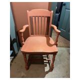 PAINTED WOODEN ARMCHAIR, SPINDLE BACK, ORANGE