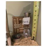 CRYSTAL VASE W/ METAL FUNNEL TOP, WINE CORK
