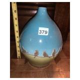 CERAMIC VASE W/ BIRD MOTIF, TURQUOISE AND GREEN