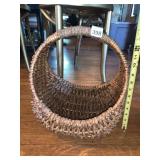 WOVEN WICKER BASKET, ROUND FORM, SWING HANDLE.