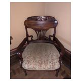 MAHOGANY ARMCHAIR, CARVED CREST RAIL, ANIMAL