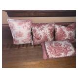 GARDENERS EDEN TOILE DECORATIVE PILLOWS (4), RED
