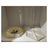 MILLER ROGASKA CRYSTAL CANDLESTICKS (2), CERAMIC