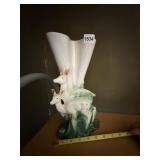 REGAL PORCELAIN VASE, DEER MOTIF, GREEN AND WHITE