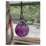 ART GLASS ORNAMENT, PURPLE, BUBBLE DETAIL,