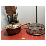 COPPER SAUCE PAN W/ LID AND WOOD HANDLE,