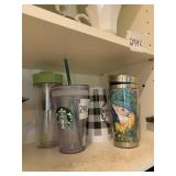 ASSORTED DRINKWARE INCL STARBUCKS TUMBLER, EASYGO
