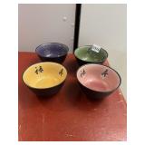 JAPANESE CERAMIC BOWLS, MULTICOLORED INTERIORS,