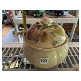 CERAMIC VEGETABLE TUREEN W/ LID AND SERVING BOWL.