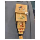 VTG WOODEN NESTING BLOCKS, ILLUSTRATED ANIMAL AND
