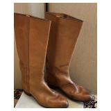 GUCCI LEATHER KNEE-HIGH BOOTS, TAN LEATHER,