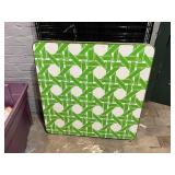 VTG FOLDING CARD TABLE W/ GREEN & WHITE WOVEN