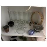 CRYSTAL CANDLESTICKS (5), BUBBLE GLASS CANDLE