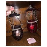 VTG HANGING HOBNAIL GLASS VOTIVE HOLDERS, PR, RED