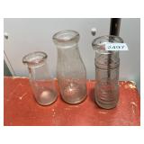 VTG GLASS MILK BOTTLES, INCLUDES WOODLAWN DAIRY