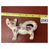 CERAMIC FOX FIGURINE, HAND-PAINTED FLORAL DESIGN
