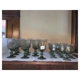 VTG GREEN GLASS GOBLETS, PRESSED GLASS, FACETED