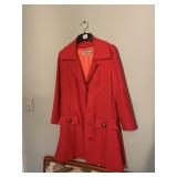 ELEGANCE PARIS RED WOOL COAT, BUTTON FRONT, FLAP