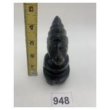 BLACK STONE CARVED FIGURINE, STYLIZED FIGURE.