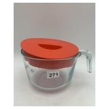 PYREX MEASURING PITCHER, 8 CUP CAPACITY, RED LID.