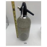 VINTAGE SODA SIPHON W/ METAL MESH COVER, BLACK