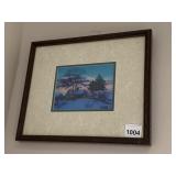 VINTAGE FRAMED PRINT, WINTER LANDSCAPE W/
