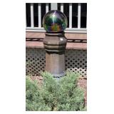 IRIDESCENT GLASS GAZING BALL ON HEXAGONAL CAST