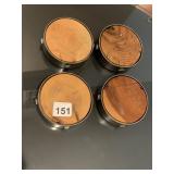 B.Z. WOOD CRAFT WOODEN COASTERS (4), METAL RIMS,