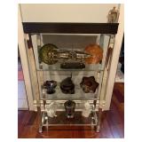 MODERN CONSOLE TABLE, DARK WOOD TOP, POLISHED